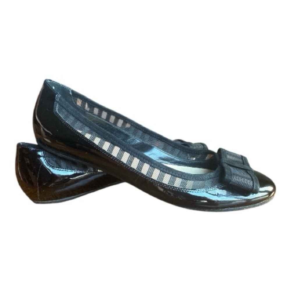 Kate Spade Black Patent Flats Mesh Bow Women’s Made in Italy Designer Size: 8B